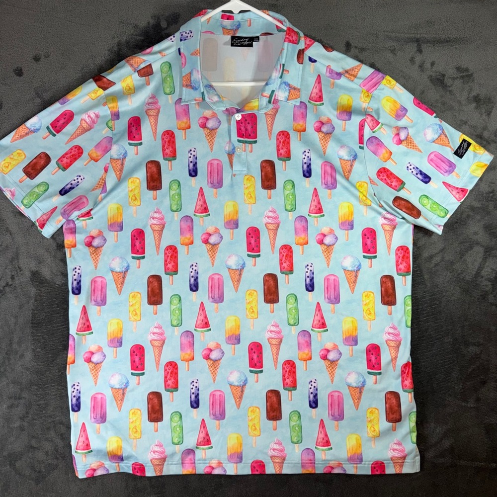 Mens 2XL Sunday Swagger Polo Shirt Blue Excellent Ice Cream Popsicle Golf Tech